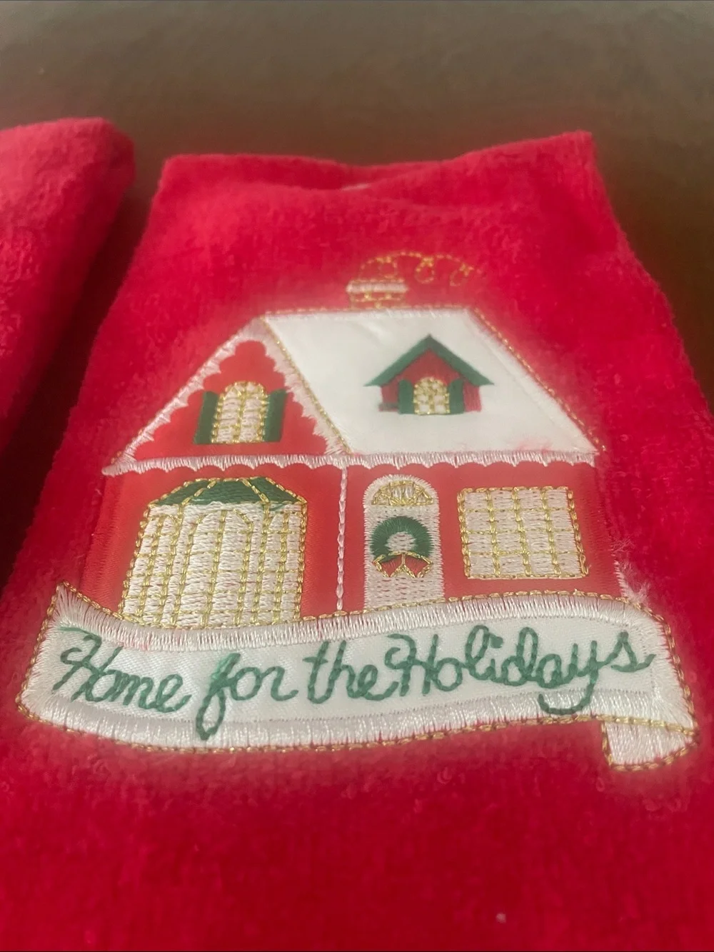 Red Holiday House Embroidered Kitchen Towels - Home for the Holidays new